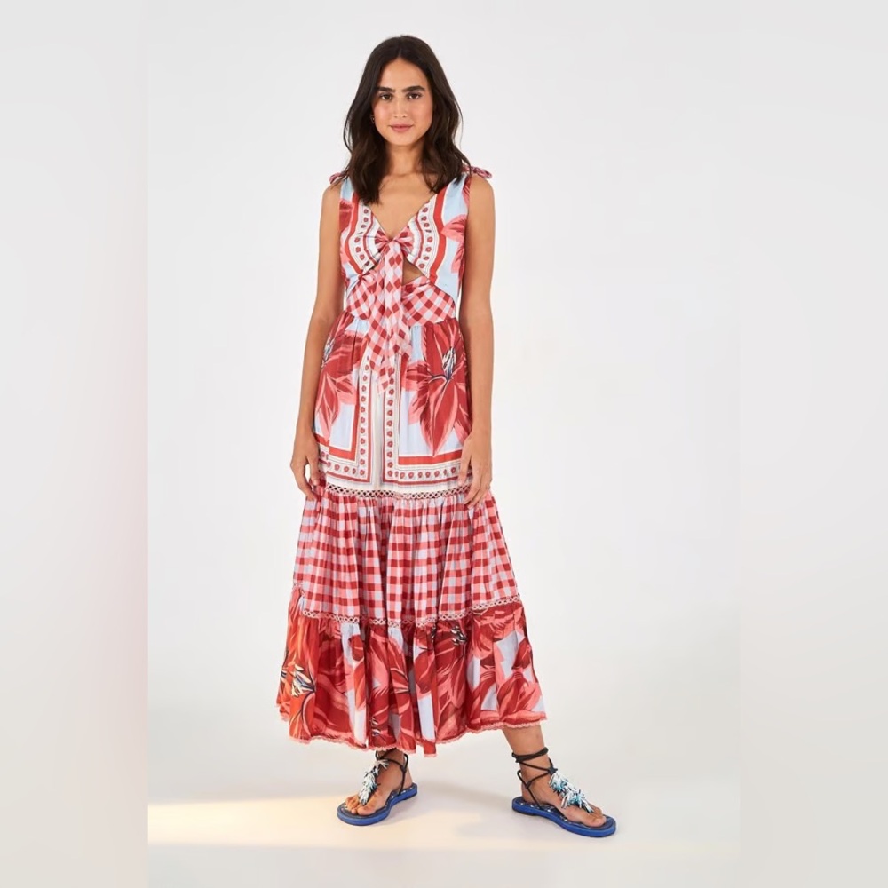 FARM Rio Red and White Floral Maxi Dress